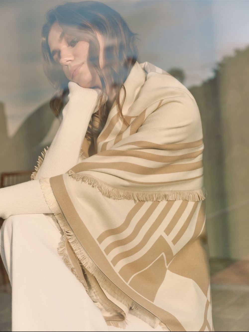 Commense elegant tassel warm scarf brown